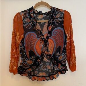 Custo Barcelona Artistic Orange and Black Blouse